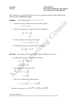 Section 8.1 Completing The Square - CMS