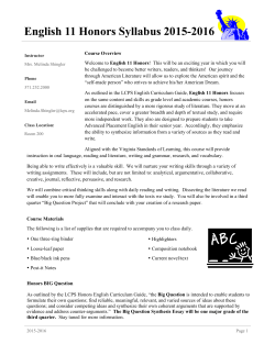 English 11 Honors Syllabus 2015-2016