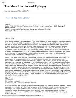 Th&eacute;odore Herpin and Epilepsy
