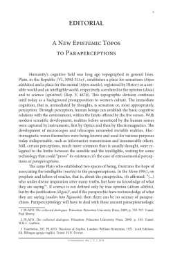 EDITORIAL A New Epistemic T&oacute;pos to