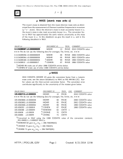 J = µ MASS (atomic mass units u) µ MASS HTTP://PDG.LBL.GOV