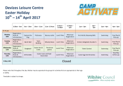 Devizes Leisure Centre Easter Holiday 10 &ndash; 14 April 2017