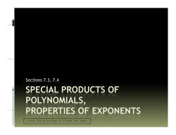 special products of polynomials, properties of exponents