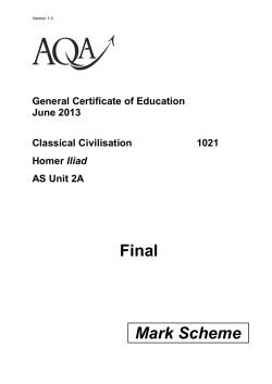 A-level Classical Civilisation Mark scheme Unit 02A - Homer
