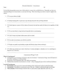 Discussion Questions &ndash; Consciousness Name Hr For the following