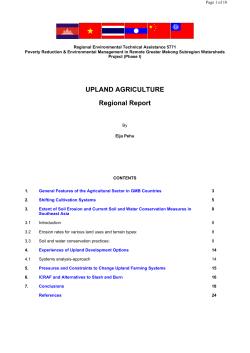 UPLAND AGRICULTURE Regional Report