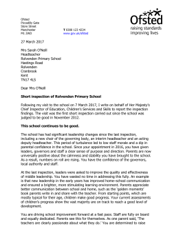 27 March 2017 Mrs Sarah O׳Neill Headteacher Rolvenden Primary