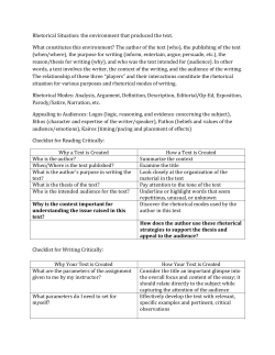 Rhetorical Situation: the environment that produced the text. What