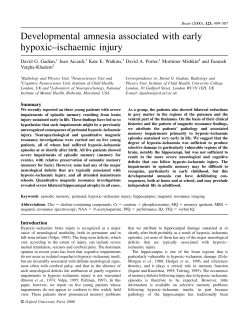 Developmental amnesia associated with early hypoxic