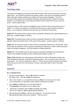 GCSE French Teaching notes Irregular verbs: aller and faire