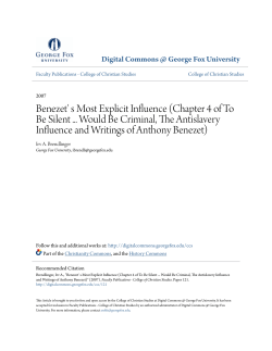 Benezet` s Most Explicit Influence