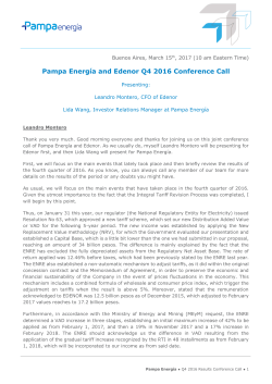 Pampa Energ&iacute;a and Edenor Q4 2016 Conference Call