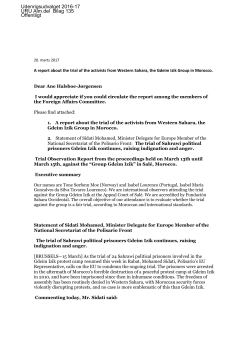 URU Alm.del Bilag 135: Rapport om retssag mod aktivister fra