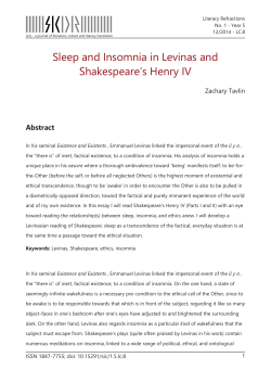 Sleep and Insomnia in Levinas and Shakespeare`s Henry IV