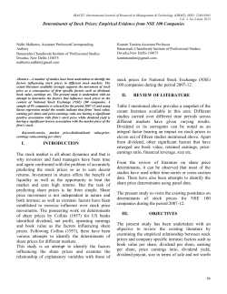 Determinants of Stock Prices: Empirical Evidence from NSE 100