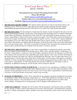 Decorating Services Contract - You Can`t Beat This! Party Rentals!