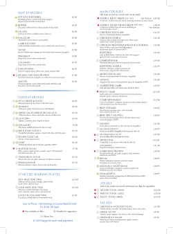 HOT STARTERS COLD STARTERS STARTER SHARING PLATES
