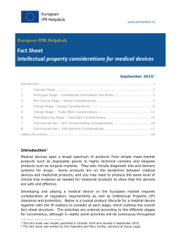Fact Sheet Intellectual property considerations for medical devices