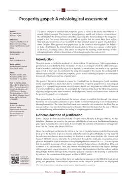 Prosperity gospel: A missiological assessment