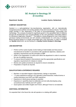 QC Analyst in Serology 3X (6 months)