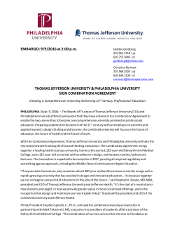 EMBARGO: 9/9/2016 at 2:00 p.m. THOMAS JEFFERSON