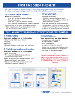 FIRST TIME DONOR CHECKLIST - GrifolsPlasma.com