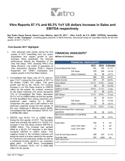 Vitro Reports 87.1% and 60.3% YoY US dollars Increase in Sales