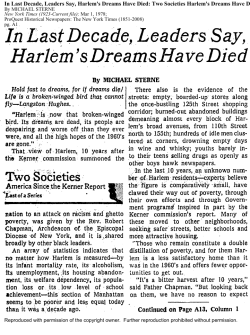 In Last Decade, Leaders Say, Harlem`s Dreams Have Died: Two