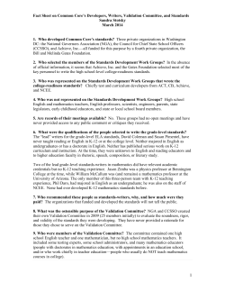 Fact Sheet on Common Core`s Developers, Writers, Validation