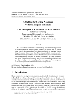 A Method for Solving Nonlinear Volterra Integral Equations 1