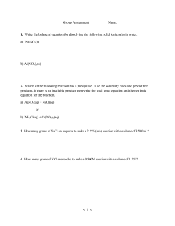 1. Write the balanced equation for dissolving the following solid ionic