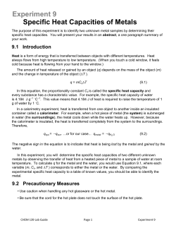 Experiment 9 Specific Heat Capacities of Metals
