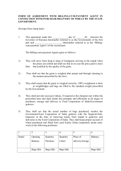 Agreement with BCPA for Purchase/Delievery of Wheat
