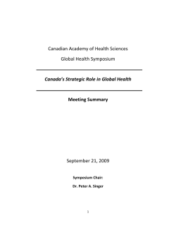 Canada`s Strategic Role in Global Health