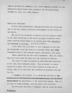 Radio campaign address on President Roosevelt, November 3, 1944