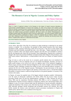 The Resource Curse in Nigeria: Lessons and Policy Option