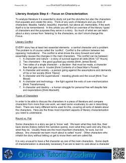 Literary Analysis Step 4 – Focus on Characterization