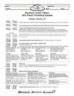 Broadway Artists Alliance 2015 Winter Workshop Schedule