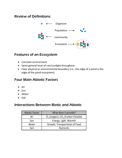 Review of Definitions Features of an Ecosystem Four Main Abiotic