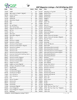 QSP Magazine Listings&mdash;Fall 2014/Spring 2015