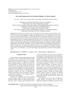 Peer and Friends and Career Decision Making: A Critical