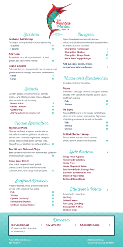 Starters Salads House Specialties Seafood Baskets Burgers Tacos