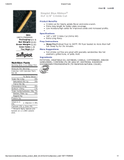 Nutrition Facts Simplot Blue Ribbon&reg; XLF 3/8