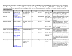 Name Phone # Subject(s) Grade(s) Availability Times Information