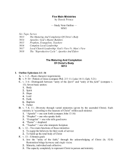 Five Main Ministries by Derek Prince &mdash; Study Note Outline &mdash; MM1