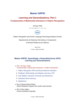 Master IARFID Learning and Generalizations, Part I
