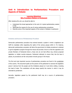 Unit 4: Introduction to Parliamentary Procedure and Aspects of Debate