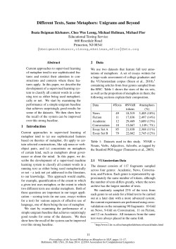 Different Texts, Same Metaphors: Unigrams and Beyond