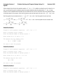 Computer Science 1 Problem Solving and Program Design Using