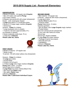 2015-2016 Supply List - Roosevelt Elementary